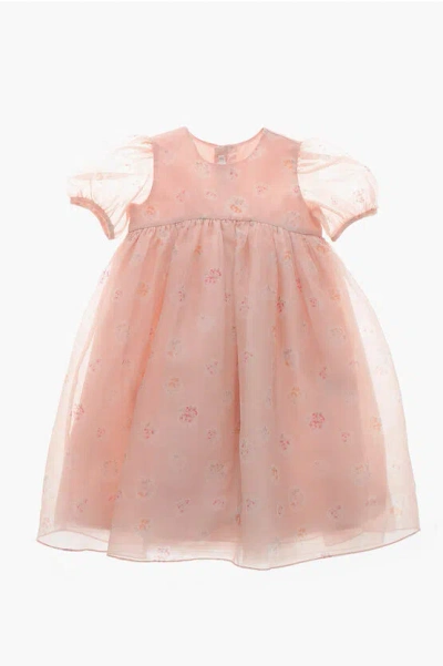 Bonpoint Silk Dress With Floral Print And Tulle Skirt