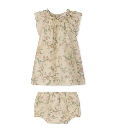 Bonpoint Kids' Silk Floral Print Loudna Dress And Bloomers Set In Gray