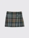 Bonpoint Talissa Pleated Tartan Wool Skirt In Gray