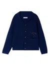 Bonpoint Slogan-embroidered Wool Cardigan In Blue