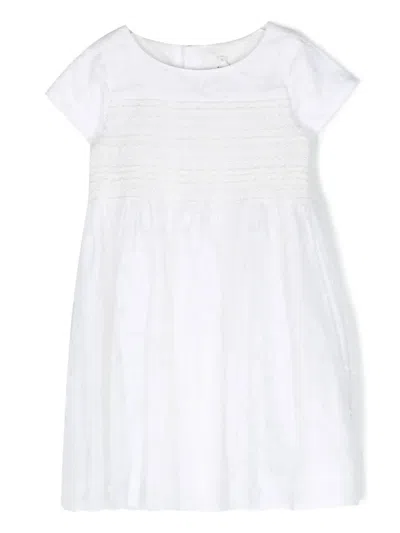 Bonpoint Kids' Smocked Duchesse Pleated Dress In White