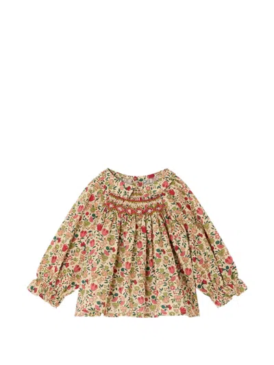 Bonpoint Babies' Smocked Floral-print Blouse In Neutrals