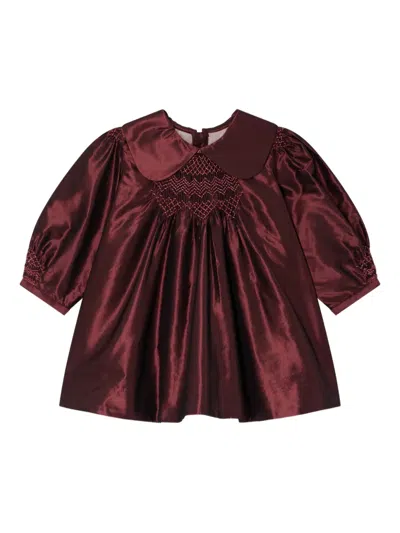 Bonpoint Babies' Smocking-detail Peter-pan-collar Dress In Red