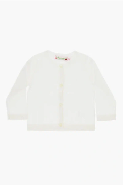 Bonpoint Solid Color Cotton Crew-neck Cardigan In White