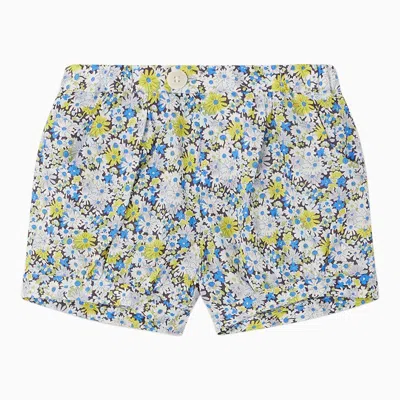 Bonpoint Square Blue Cotton Short With Floral Print In White