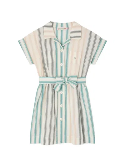 Bonpoint Kids' Striped Belted Dress In White