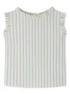 Bonpoint Lou Striped Blouse With Ruffles In Blue