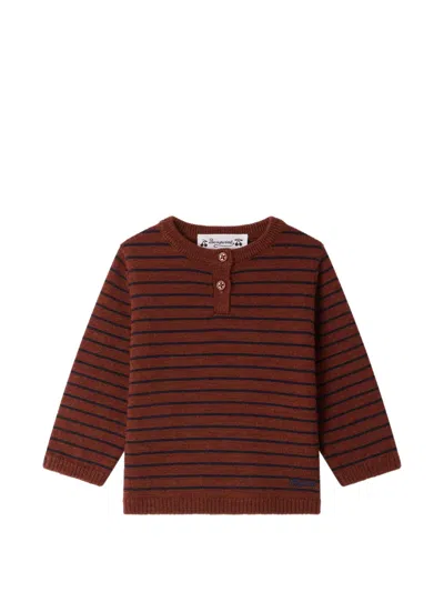 Bonpoint Babies' Striped Button-fastening Sweater In Brown