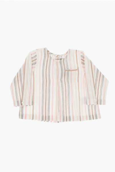 Bonpoint Striped Cotton Tenique Gauguin Blouse With Back Closure In White
