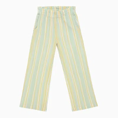Bonpoint Striped Cotton Trousers In Green