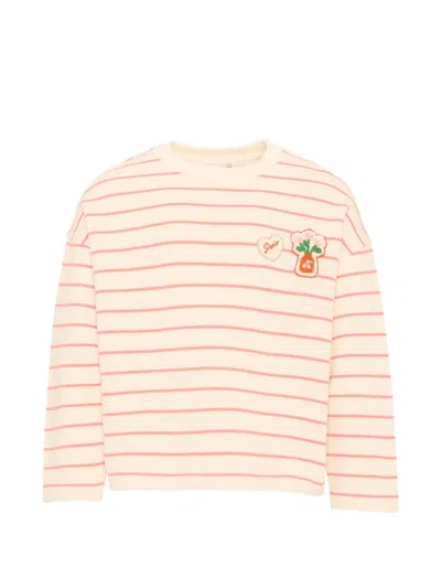 Bonpoint Kids' Striped Patch-detail Long-sleeved T-shirt In Pink