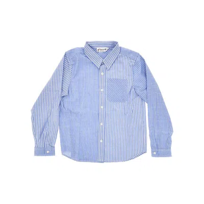 Bonpoint Striped Patchwork Cotton Shirt Kids In Blue