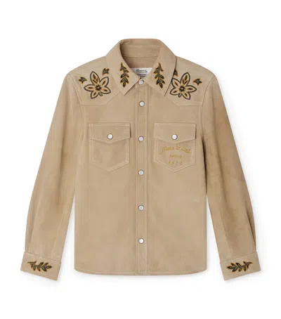 Bonpoint Kids' Suede Embroidered Newis Western Shirt In Green
