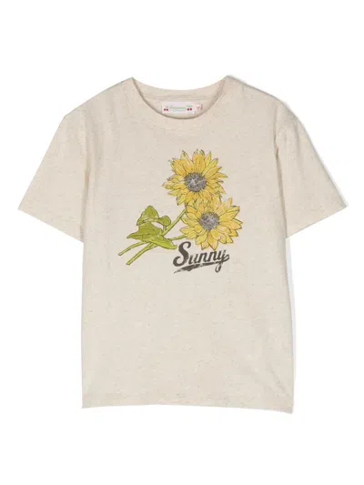 Bonpoint Kids' Sunflower-print Cotton-linen T-shirt In Neutrals