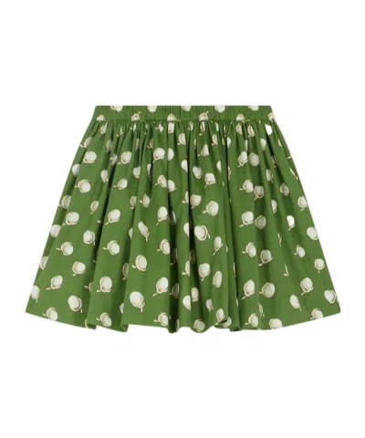 BONPOINT SUZON GREEN SATIN SKIRT WITH FLORAL PRINT IN ORGANIC COTTON