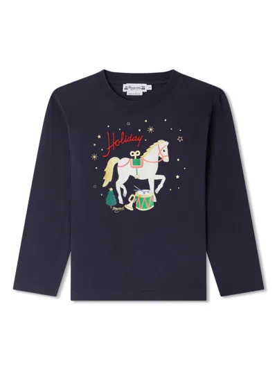 Bonpoint Kids' Tadda Long-sleeve Cotton T-shirt In Navy