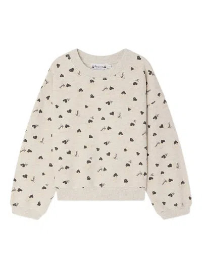 Bonpoint Kids' Talya Heart-print Sweatshirt In Neutral