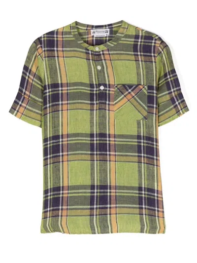 Bonpoint Kids' Tartan Collarless Shirt In Grün
