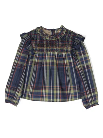 Bonpoint Kids' Tartan Cotton Blouse In Blue