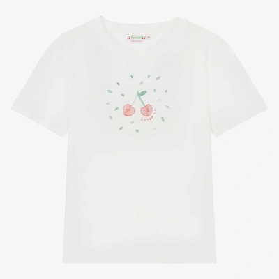 Bonpoint Teen Girls White Cotton Cherry T-shirt