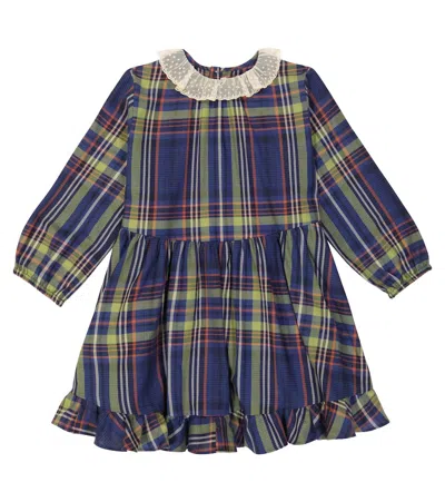 Bonpoint Kids' Thays Tartan-pattern Cotton Dress In Green