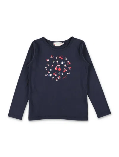 Bonpoint Tidjiane Girls Organic Cotton Mini T-shirt With Circular Flower & Cherry Print In Blu