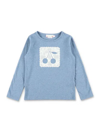 Bonpoint Tidjiane Mini Girls' Organic Cotton Cherry T-shirt With Lace Panel In Blue