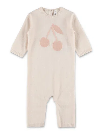 Bonpoint Tilouana Cashmere Intarsia Cherry Mini Jumpsuit For Girls In Brown