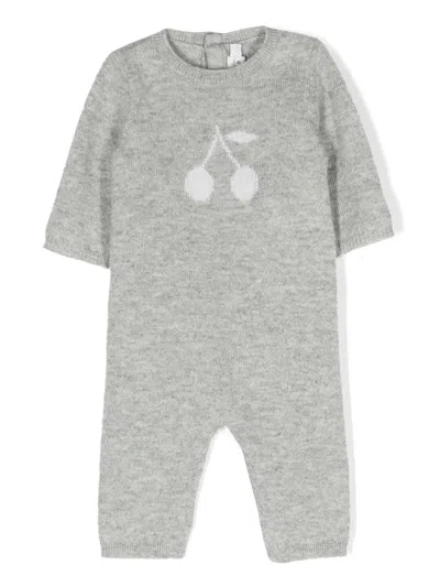 Bonpoint Babies' Tilouana Cherry-embroidery Knitted Romper In Grey