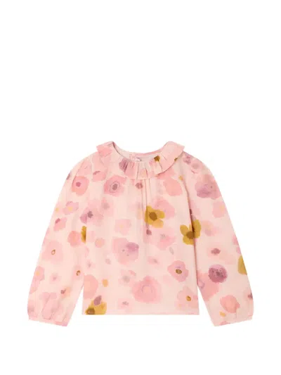 Bonpoint Kids' Timber Floral-print Ruffled Blouse In Pink