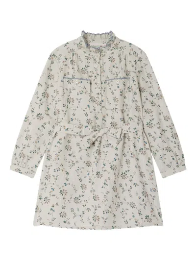 Bonpoint Kids' Tiphany Frill-neck Floral Dress In Neutral