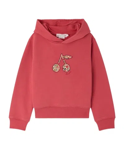 Bonpoint Tita Sweatshirt With Cherry Motif In Liberty Fabric Organic Cotton In Red