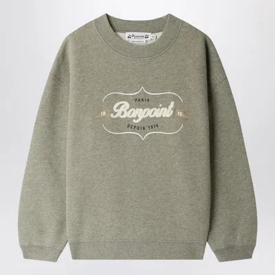 BONPOINT TONINO SWEATSHIRT IN GREY-GREEN WITH EMBROIDERED LOGO