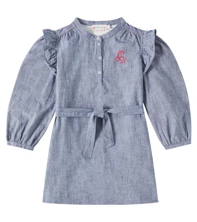 Bonpoint Kids' Tosca Balloon-sleeve Cotton Dress In Blue