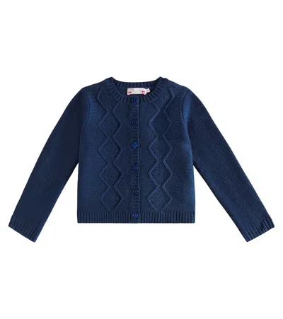 Bonpoint Kids' Toscane Cable-knit Wool Cardigan In Blue