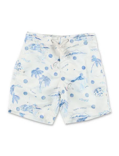 Bonpoint Travel-inspired Swim Shorts For Boys In Imp Bleu