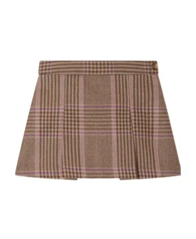 Bonpoint Tutti Check-printed Flared Skirt In Brown