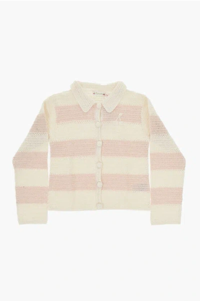 Bonpoint Two Tone Crochet Faro Cardigan With Collar In Multi