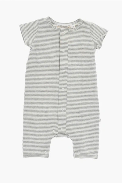 Bonpoint Two-tone Striped Bodysuit With Front Buttoning In Gray