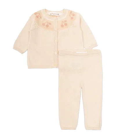 Bonpoint Two-piece Set Of Button-down Sweater And Trousers In Pink