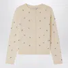 Bonpoint Vanilla-coloured Feli Cardigan With Embroidered Cherries In White
