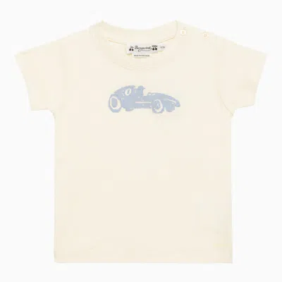 Bonpoint Babies' Vanilla-coloured Crew-neck T-shirt With Print In Beige