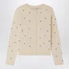 Bonpoint Vanilla-coloured Feli Cardigan With Embroidered Cherries In White