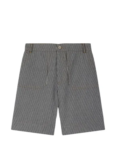 Bonpoint Vertical-stripe Patch-pocket Shorts In Gray