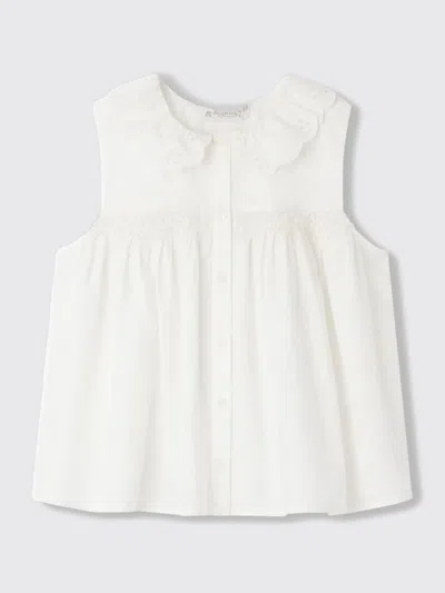 Bonpoint Kids' Faye Sleeveless Cotton Blouse In White