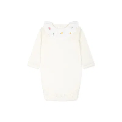 Bonpoint White Bodysuit For Baby Girl With Flowers
