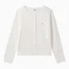 BONPOINT WHITE COTTON CARDIGAN WITH LOGO