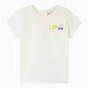 BONPOINT WHITE CREW-NECK T-SHIRT WITH EMBROIDERY