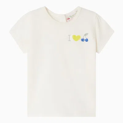 Bonpoint White Crew-neck T-shirt With Embroidery