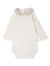 Bonpoint White Cygne Bodysuit With Embroidered Collar In Orange In White